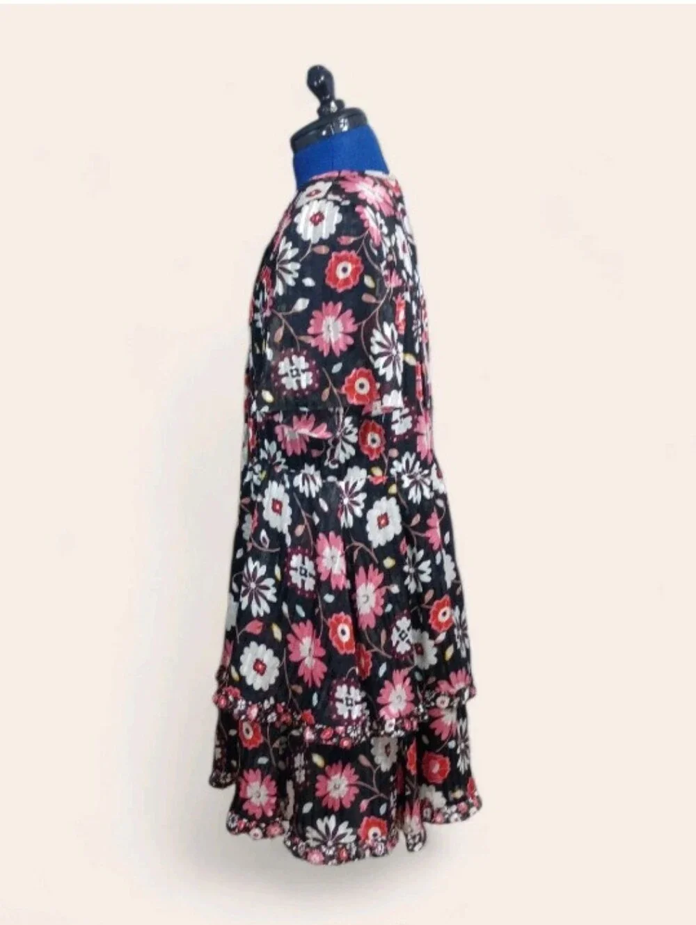 kate spade Floral Tiered Dress in Black, Pink & White
